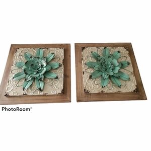 Floral Metal and Wood Wall Art Set of 2